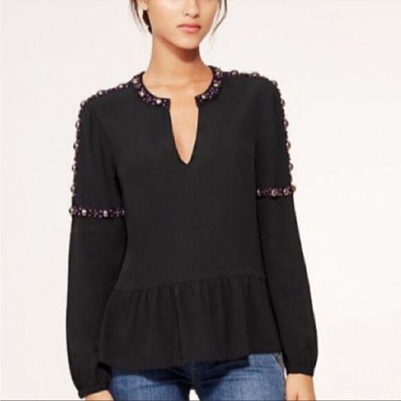 Tory Burch Tops - EUC Tory Burch Beaded 100% Silk Peplum Mezair Tunic Top Size XS